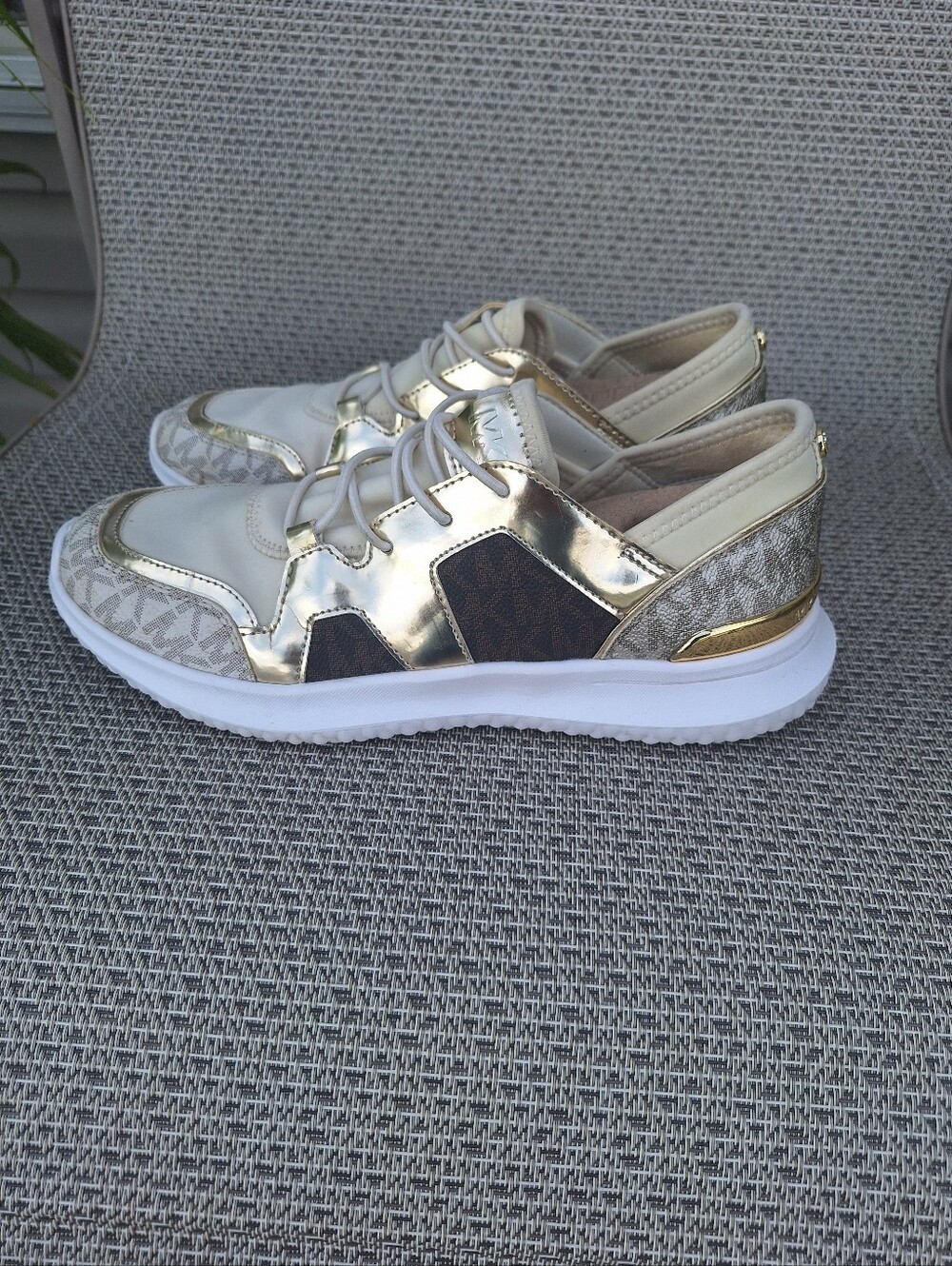 Michael Kors White and Gold Women's Sneakers - Picture 2 of 7